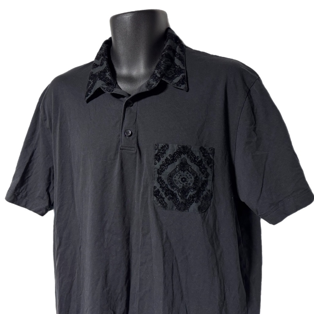 Truth Substance Black Polo Shirt Burnout Baroque Velvet Trim Dark Goth XL